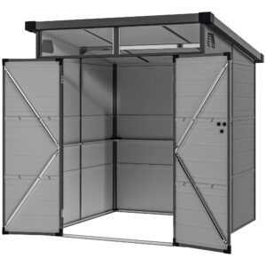 1,9 X 1,9 m haveskur, redskabsskur i plastik, aflåselige døre, 2 ventilationsåbninger, lysegrå