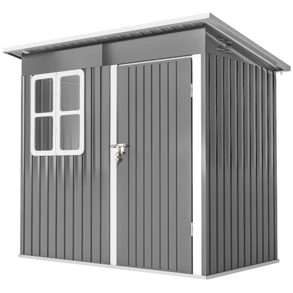 Haveskur, havehus med vindue, aflåselig dør, til have, terrasse, stål, 221l x 133b x 190h cm, grå