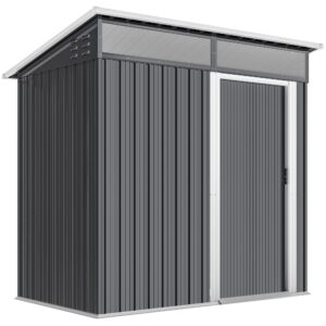 Haveskur, redskabsskur med vinduer, ventilationshuller, skydedør, vandtæt stål, vejrbestandig, mørkegrå