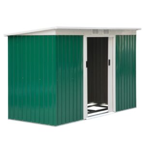 Metal redskabsskur 6,3mÂ³ 280x130x172cm redskabsskur med skydedør, vejrbestandigt havehus, udendørs haveskur, skab til baghave, udendørsområde, antracit, mørkegrøn