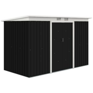 Haveskur, redskabsskur med skydedør, ventilationsvindue, skråtag, udendørs, stål, mørkegrå, 280 x 130 x 172 cm