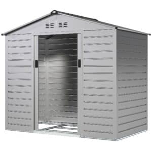 2,43 Cm haveskur, 213 x 131 x 192 cm redskabsskur med gavltag, aflåselig skydedør, vejrbestandig, grå
