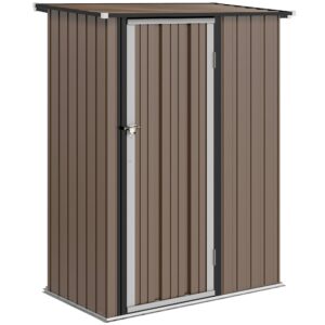 Haveskur 1,07 mÂ² med skrånende tag, 142 x 86 x 189 cm, redskabsskur med aflåselig dør, havehus, stål, brun