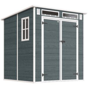 Haveskur 2,89 m², redskabsskur med trælook, 3 vinduer, dobbeltdør, ventilation, gulv, lås, 182 x 182 x 196 cm