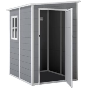 Haveskur, dør med lås, vindue for dagslys og ventilation, aluminium, 122 x 149 x 192/177 cm grå
