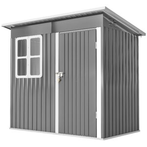 Haveskur, havehus med vindue, aflåselig dør, til have, terrasse, stål, 221l x 133b x 190h cm, grå