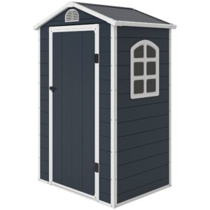 Plastik redskabsskur 1,9m² 134x104x204cm redskabsskur med gavltag, vejrbestandigt havehus, udendørs haveskur, skab til baghave, udendørsområde, mørkegrå